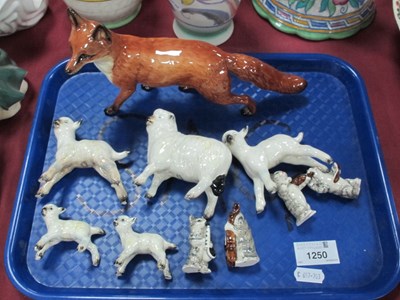 Lot 1250 - Beswick Fox, 21cm long, one sheep, four lambs,...