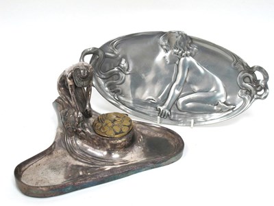 Lot 1286 - An Art Nouveau Pewter Two Handled Oval Dish,...