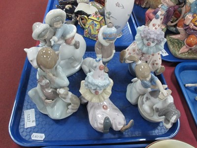 Lot 1237 - Lladro Clown Figures (x 2), figures with pets,...