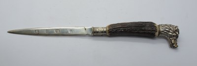 Lot 268 - Paper knife, silver blade 12.5cm, stag handle,...