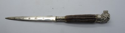 Lot 272 - Paper knife with silver blade 12.5cm, stag...