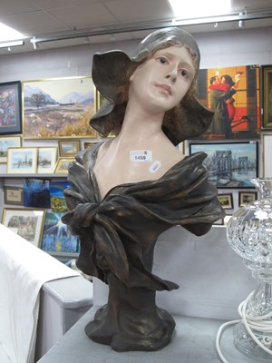 Lot 1459 - Resin Bust of Art Nouveau Lady, 57cm high.