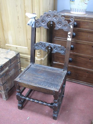 Lot 1635 - XVII Century Joined Oak Chair, with a carved...