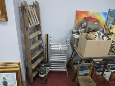 Lot 1163 - TUV Folding Aluminum Ladders, Wooden step...