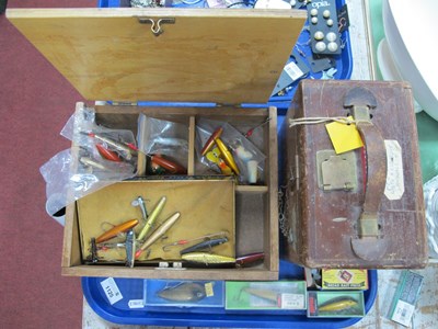 Lot 1125 - Pigeon Clock, fishing lures including Rapala,...