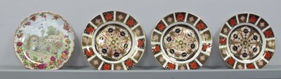 Lot 1213 - Three Royal Crown Derby Imari pattern plates...