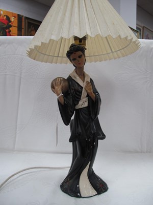 Lot 1388 - Mid XX Century Plaster Table Lamp as a Geisha...