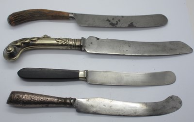 Lot 228 - Early table knives, one white metal pistol...