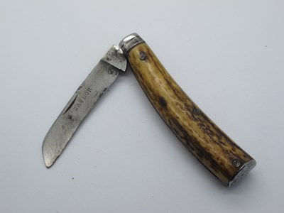 Lot 174 - Saynor flat bottom pruner, stag scales, steel...