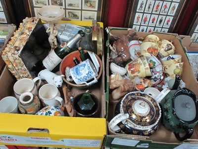 Lot 1008 - Teapots, poison bottles, brass gong and beater,...