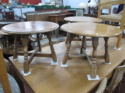 Lot 1589 - Three Oak Circular Coffee Tables, on turned...