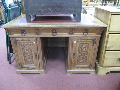 Lot 1620 - XX Century Oak Continental Pedestal Desk, with...