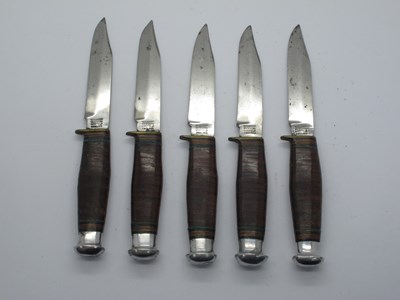 Lot 223 - William Rodgers bowie's, leather handles,...