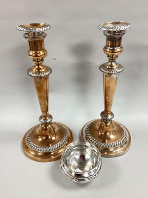 Lot 192 - A Pair of Plated on Copper Candlesticks,...