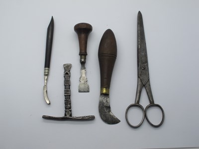 Lot 96 - Unusual tools - knife, chisel, scraper, key...