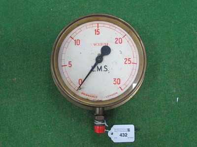 Lot 432 - A Brass Cased Vacuum Gauge, dial marked L.M.S....