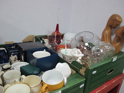 Lot 1043 - Vintage glass shades and chimney, glass bowls,...