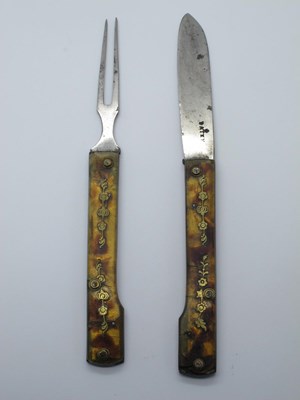 Lot 134 - Early campaign type knife and fork, orante...