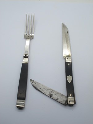 Lot 138 - Vintage folding knife and fork, the knife...