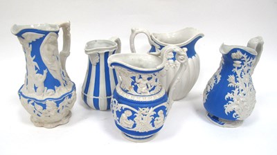 Lot 1026 - Five Mid XIX Century Saltglazed Stoneware Jugs,...