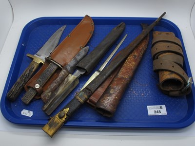 Lot 245 - Bowie knives three in total, various sizes,...