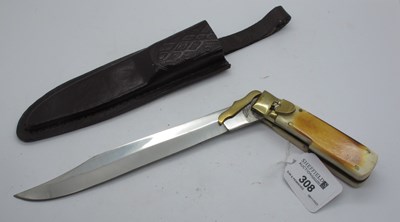 Lot 308 - Folding bowie, bone handle, brass locking...