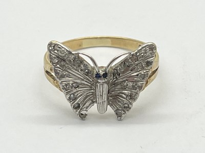 Lot 29 - A 9ct Gold Diamond Butterfly Ring, sapphire...