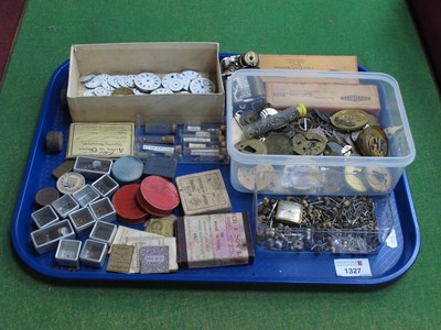 Lot 1327 - Old Watchmaker's Parts, including enamel dials,...