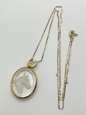 Lot 18 - A 9ct Gold Horsehead Intaglio Style Pendant,...