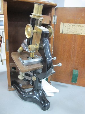 Lot 1412 - Microscope, Prior of London, in black lacquer...