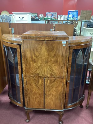 Lot 1504 - 1930s Walnut Display Cabinet, with side curved...