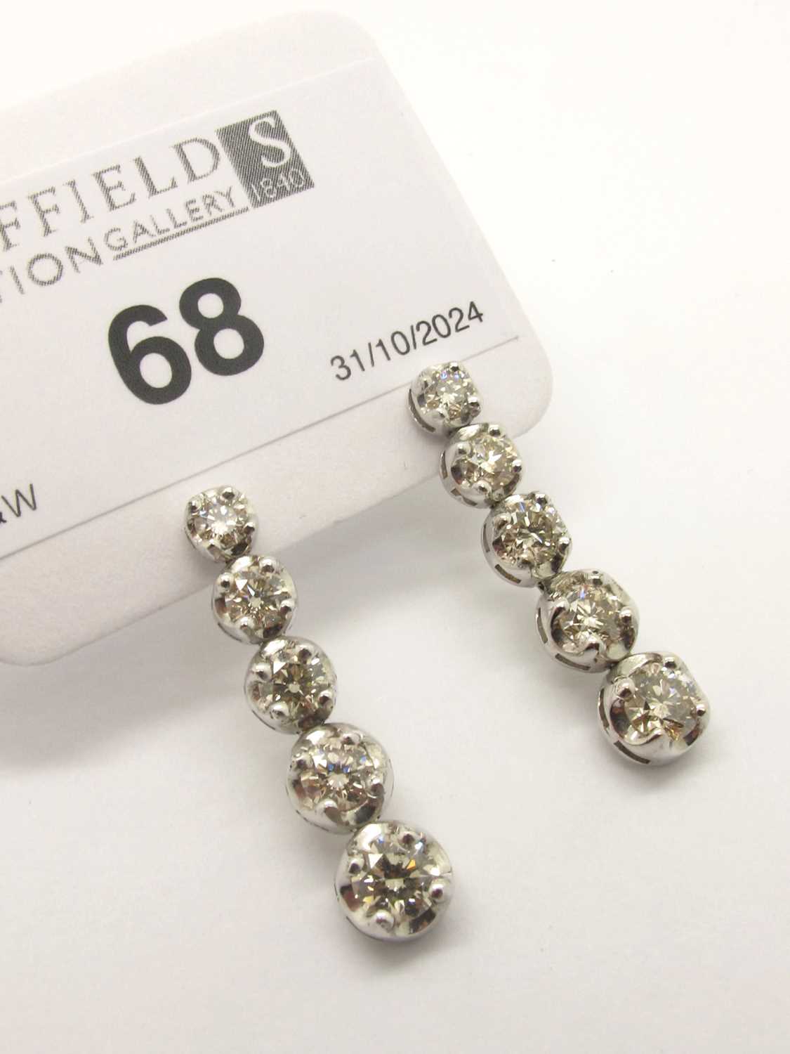 Lot 68 - A Pair of Modern 18ct White Gold Five Stone...