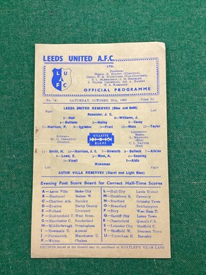 Lot 869 - Leeds United Reserves 1949-50 v. Aston Villa...