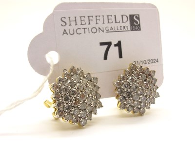 Lot 71 - A Pair of Large Diamond Set Cluster Earrings,...