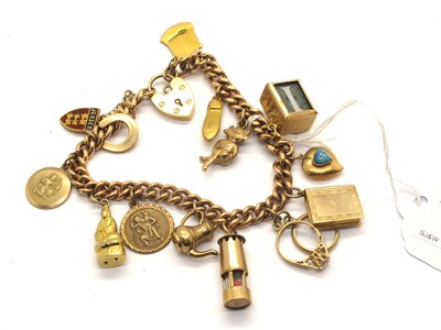 Lot 173 - A Curb Link Charm Bracelet, composed of part...