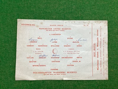 Lot 862 - Manchester United Reserves 1949-50 v. Wolves,...