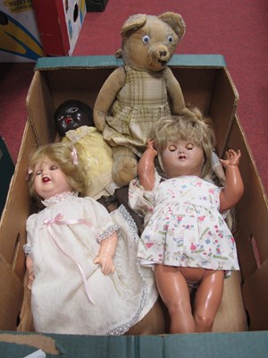 Lot 1041 - Four Vintage Dolls and Teddy.