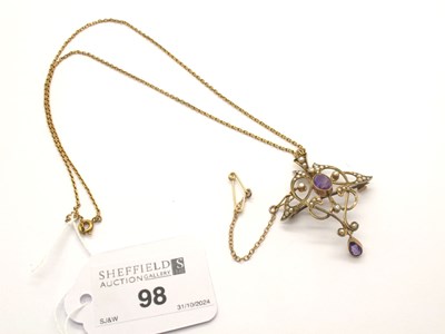 Lot 98 - An Edwardian Seed Pearl and Amethyst Lavalier...