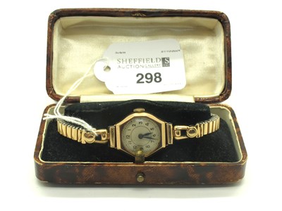 Lot 298 - An Art Deco 9ct Gold Cased Ladies Wristwatch,...