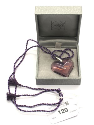 Lot 120 - Lalique; A Modern Mauve Heart Pendant, signed...