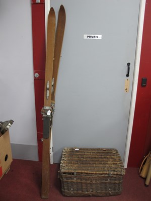 Lot 1132 - Inselberg Skis, wicker laundry box, 68cm wide.