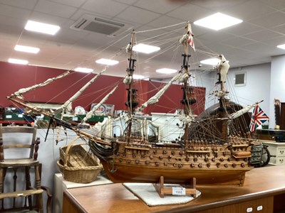 Lot 1502 - Wooden Model of HMS Victory, with brass guns...