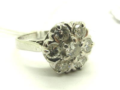 Lot 210 - An 18ct White Gold Diamond Cluster Ring, claw...