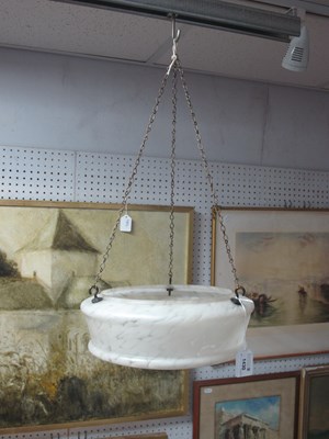 Lot 1430 - A 1930s Mottled Glass Ceiling Lamp, with chains.