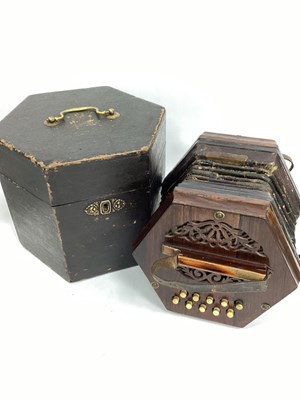 Lot 1403 - An Early XX Century Rosewood Concertina, with...