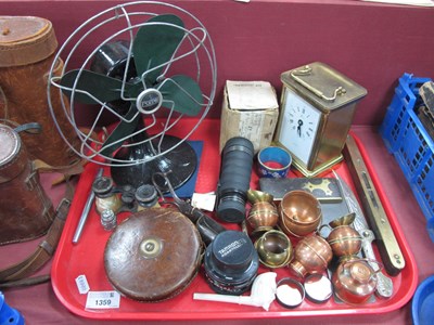 Lot 1359 - Small 1930s Desk Fan, vintage brass level and...