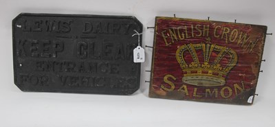 Lot 1378 - Cast Iron Wall Signe 'Lewis' Dairy, Keep Clear...