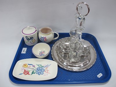 Lot 1183 - Four Piece Cruet Set in Plated Stand. Four...