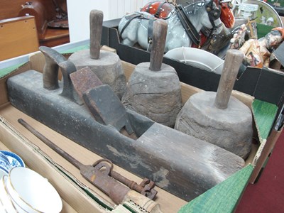 Lot 1061 - Three Wooden Mallets, box plane, large...