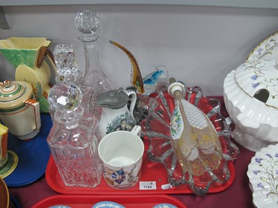 Lot 1154 - Three cut glass decanters, Murano style glass...